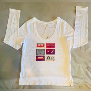 Pact White Long Sleeve Tee with Retro Cassette Print